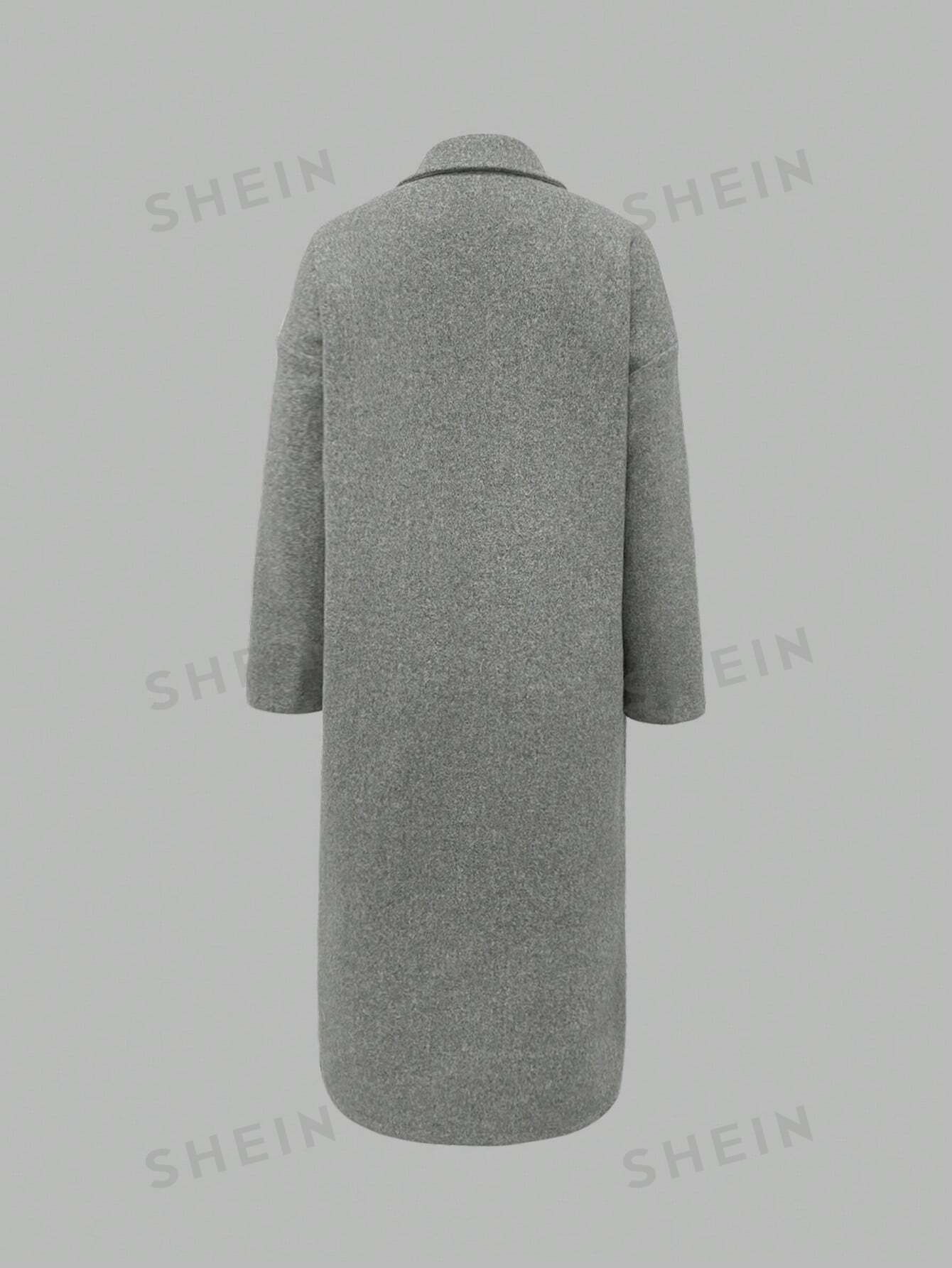 Unity Women's Long Gray Wool Coat With Buttons, Autumn - Negative Apparel