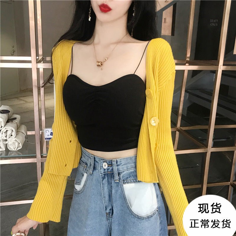 V - neck front short rear long solid color simple knitted sweater cardigan sweater jacket - Negative Apparel