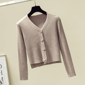 V - neck front short rear long solid color simple knitted sweater cardigan sweater jacket - Negative Apparel