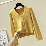V - neck front short rear long solid color simple knitted sweater cardigan sweater jacket - Negative Apparel