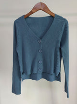 V - neck front short rear long solid color simple knitted sweater cardigan sweater jacket - Negative Apparel