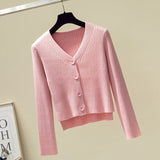 V - neck front short rear long solid color simple knitted sweater cardigan sweater jacket - Negative Apparel