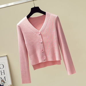 V - neck front short rear long solid color simple knitted sweater cardigan sweater jacket - Negative Apparel