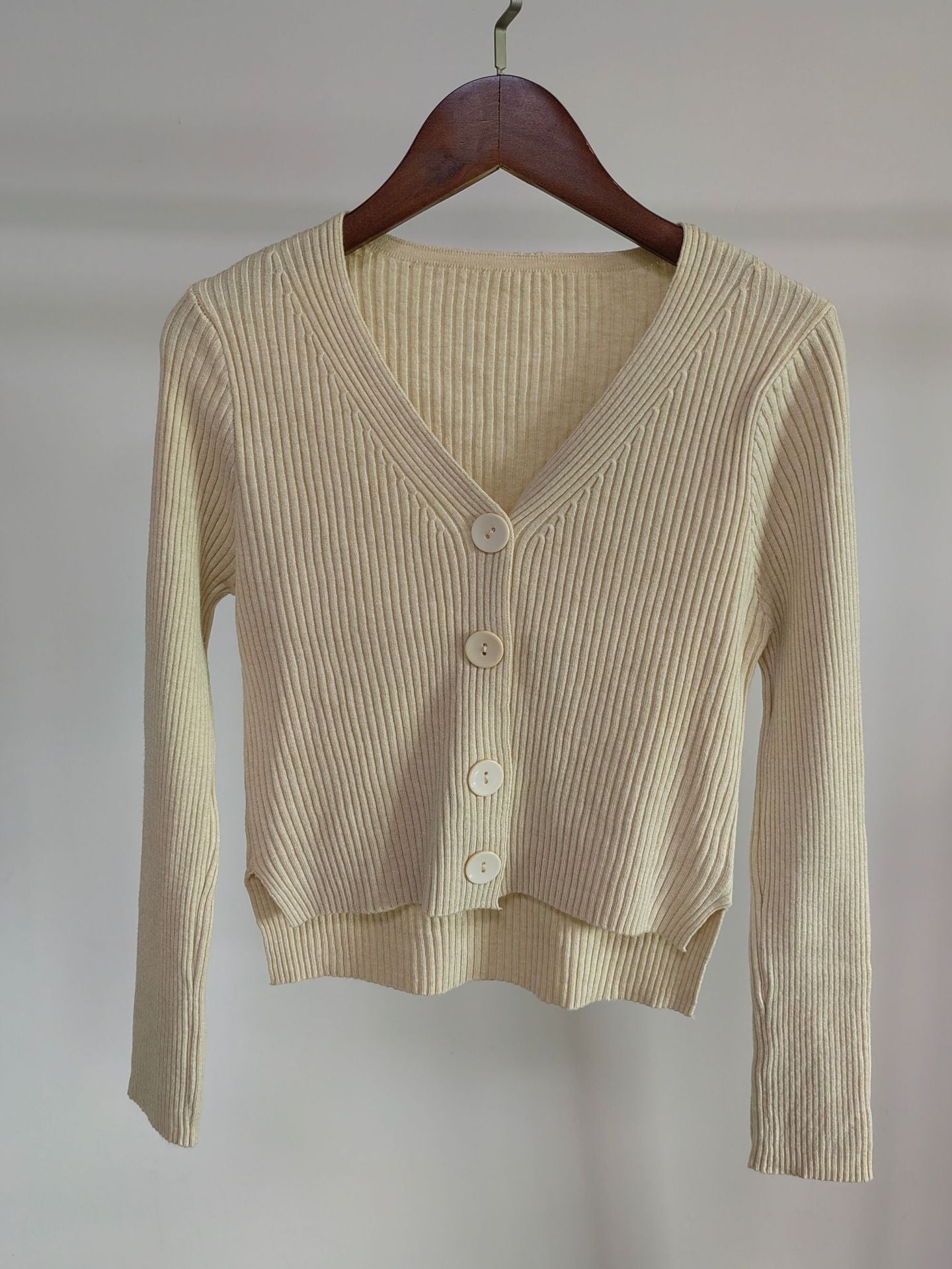 V - neck front short rear long solid color simple knitted sweater cardigan sweater jacket - Negative Apparel