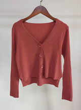 V - neck front short rear long solid color simple knitted sweater cardigan sweater jacket - Negative Apparel