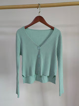 V - neck front short rear long solid color simple knitted sweater cardigan sweater jacket - Negative Apparel