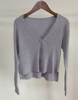 V - neck front short rear long solid color simple knitted sweater cardigan sweater jacket - Negative Apparel