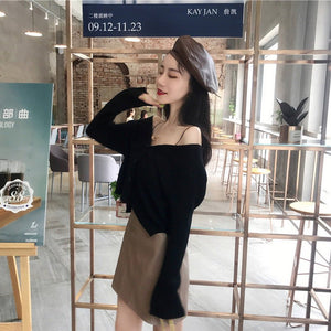 V - neck front short rear long solid color simple knitted sweater cardigan sweater jacket - Negative Apparel