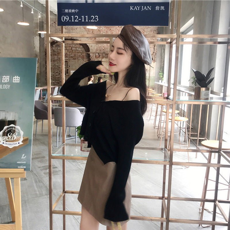 V - neck front short rear long solid color simple knitted sweater cardigan sweater jacket - Negative Apparel
