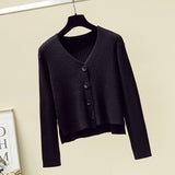 V - neck front short rear long solid color simple knitted sweater cardigan sweater jacket - Negative Apparel