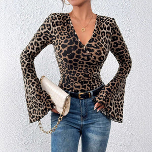V - neck horn sleeves slim - fitting sexy knitted T-shirt top women's clothing - Negative Apparel