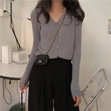 V - neck knitted cardigan top autumn and winter new retro foreign style sweater with long sleeves short jacket women's wholesale - Negative Apparel