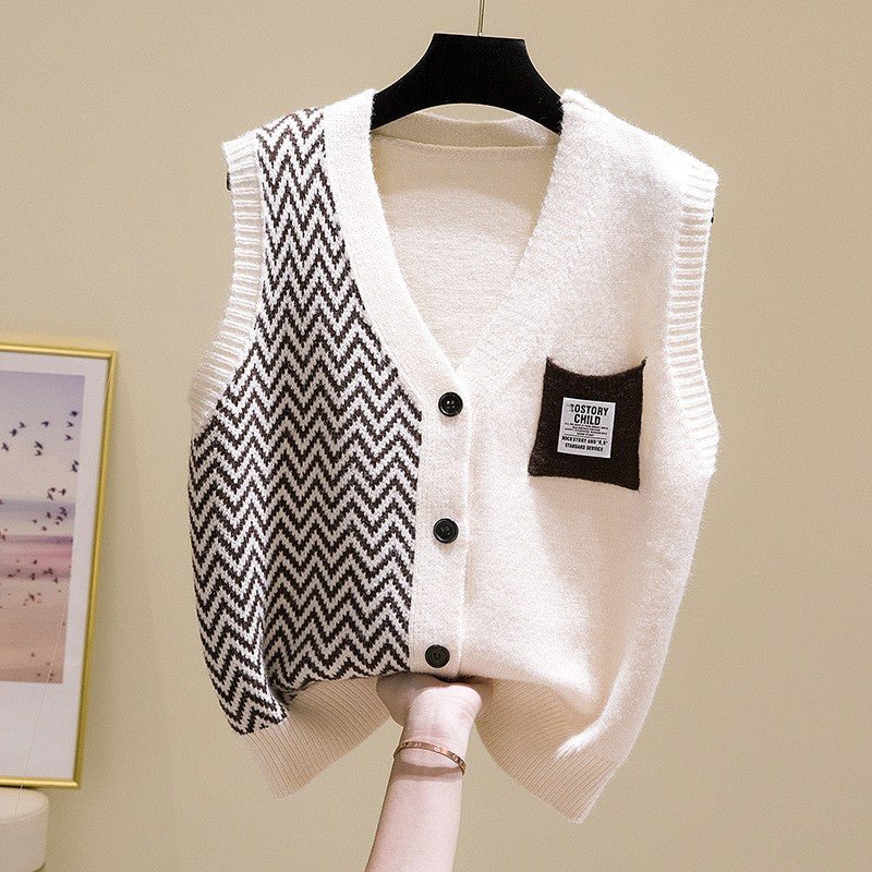 V - neck knitted sleeveless vest knitted cardigan - Negative Apparel