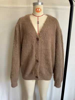 V - neck knitted sweater for women new loose solid color cardigan - Negative Apparel