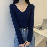 V - neck knitted top for women, Korean style, loose and slim top - Negative Apparel