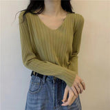 V - neck knitted top for women, Korean style, loose and slim top - Negative Apparel