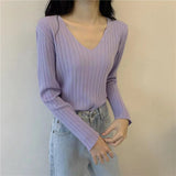 V - neck knitted top for women, Korean style, loose and slim top - Negative Apparel