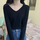 V - neck knitted top for women, Korean style, loose and slim top - Negative Apparel