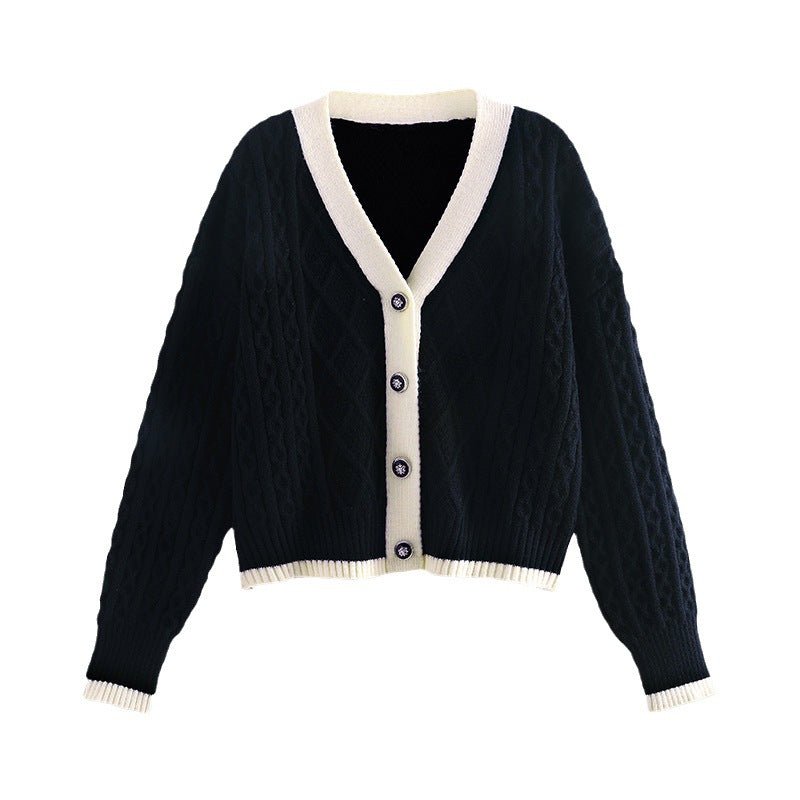 V - neck loose twist long - sleeved Knitted Cardigan - Negative Apparel