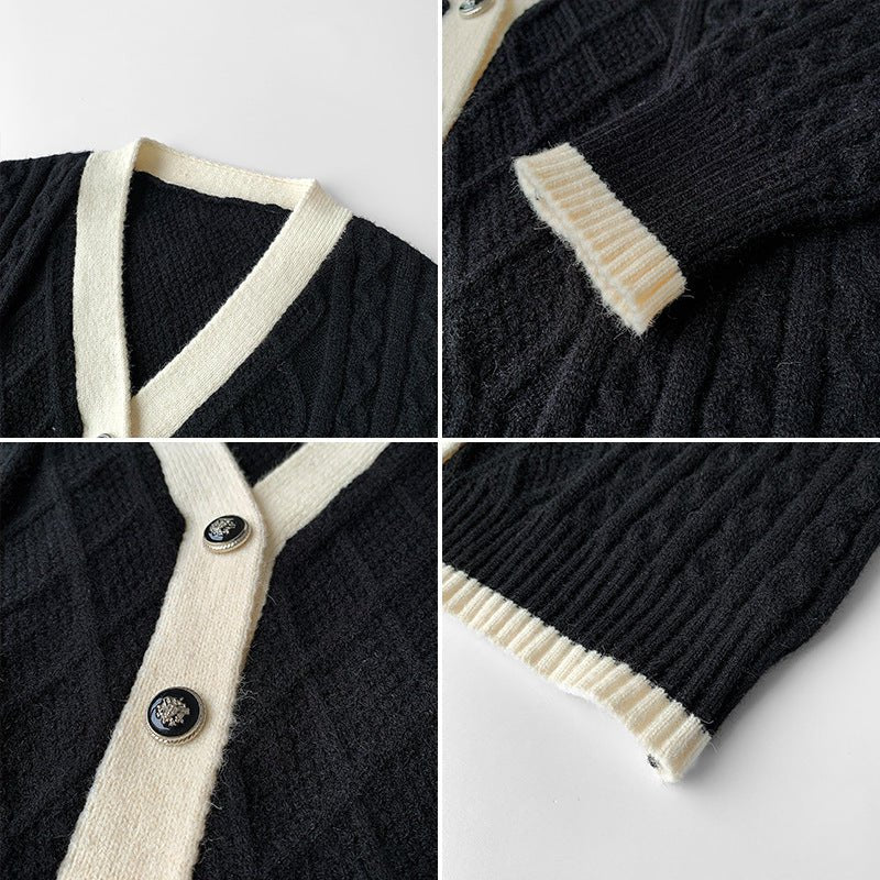 V - neck loose twist long - sleeved Knitted Cardigan - Negative Apparel