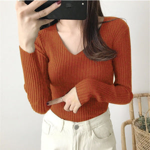 V Neck ribbed winter top for women OT - Negative Apparel