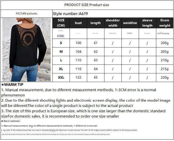 V - neck splicing fashion lace long - sleeved T-shirt top women's clothing - Negative Apparel