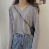 V - neck sweater women's 2022 autumn and winter new outer white top cardigan long - sleeved short knitted cardigan wholesale - Negative Apparel