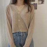 V - neck sweater women's 2022 autumn and winter new outer white top cardigan long - sleeved short knitted cardigan wholesale - Negative Apparel