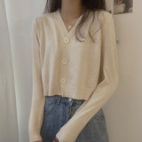V - neck sweater women's 2022 autumn and winter new outer white top cardigan long - sleeved short knitted cardigan wholesale - Negative Apparel