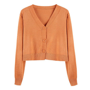 V - neck sweater women's 2022 autumn and winter new outer white top cardigan long - sleeved short knitted cardigan wholesale - Negative Apparel