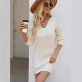 V - neck twisted medium - length long - sleeved knitted hooded bodycon dress - Negative Apparel