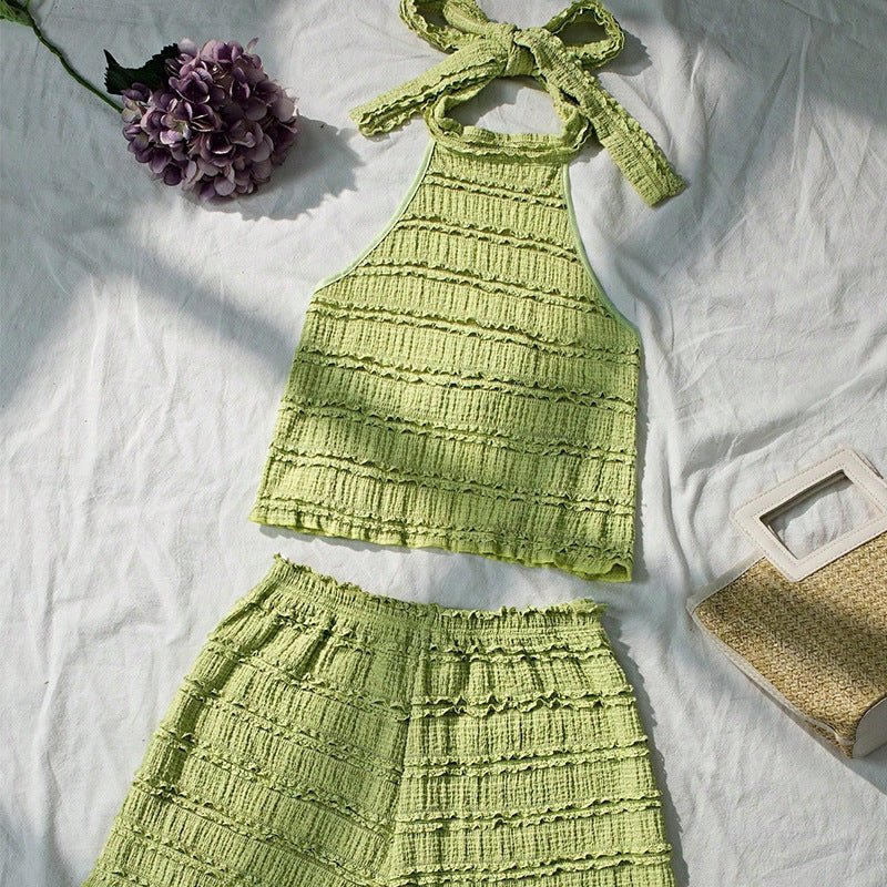 Vacation style suspender top hot pants set beach short suit women - Negative Apparel