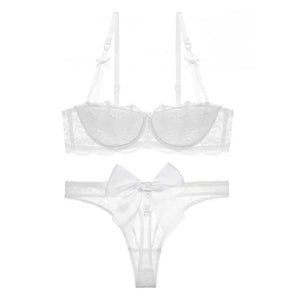 Varsbaby Court Vine Jacquard Lace Big Bow Half Cup Bra Set Thin Cotton Cup Underwear Women - Negative Apparel