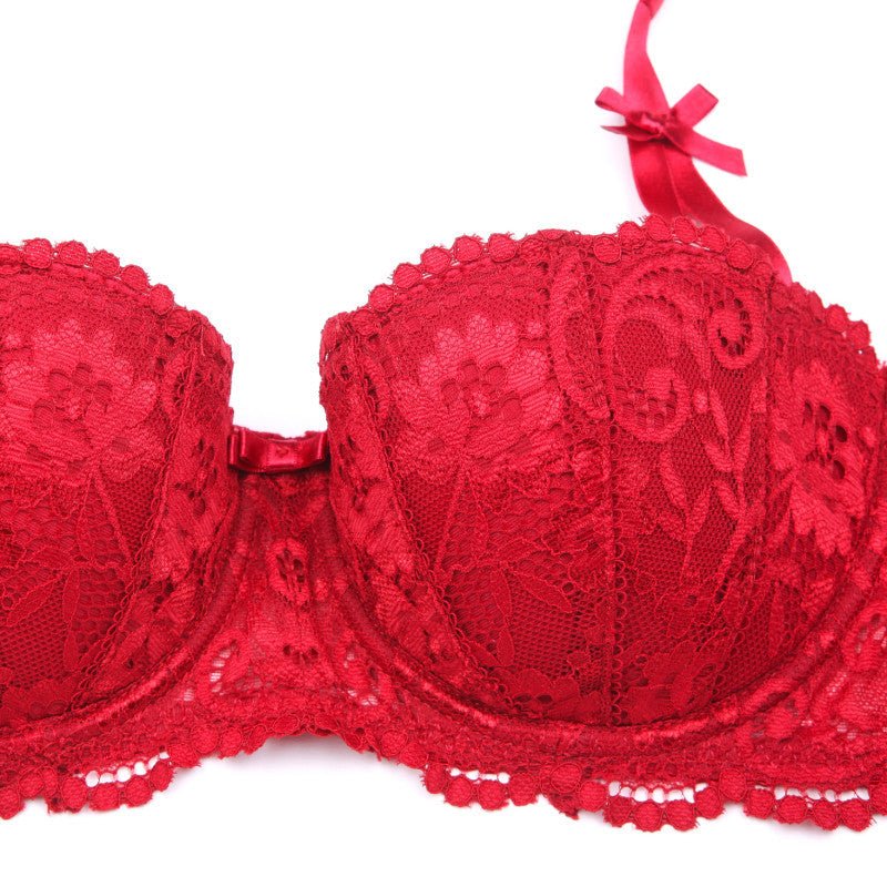 Varsbaby Court Vine Jacquard Lace Big Bow Half Cup Bra Set Thin Cotton Cup Underwear Women - Negative Apparel
