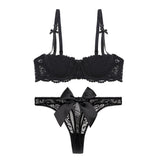 Varsbaby Court Vine Jacquard Lace Big Bow Half Cup Bra Set Thin Cotton Cup Underwear Women - Negative Apparel