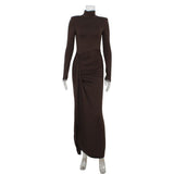 Verona Rib | Turtleneck Spliced Tie - Waist Maxi Dress - Negative Apparel