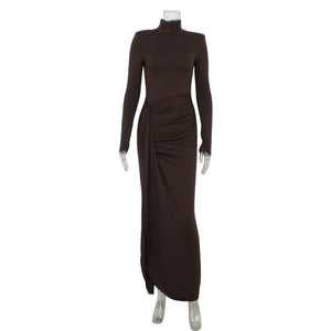 Verona Rib | Turtleneck Spliced Tie - Waist Maxi Dress - Negative Apparel
