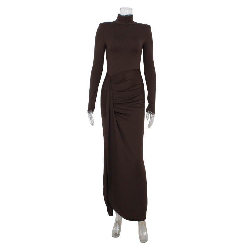 Verona Rib | Turtleneck Spliced Tie - Waist Maxi Dress - Negative Apparel