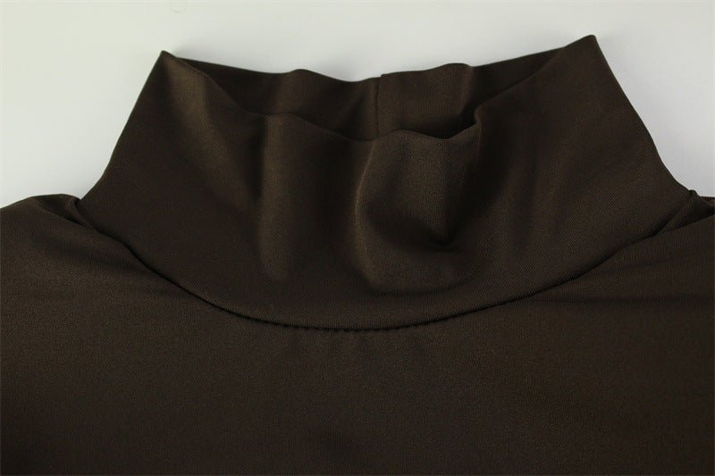 Verona Rib | Turtleneck Spliced Tie - Waist Maxi Dress - Negative Apparel
