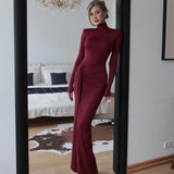 Verona Rib | Turtleneck Spliced Tie - Waist Maxi Dress - Negative Apparel