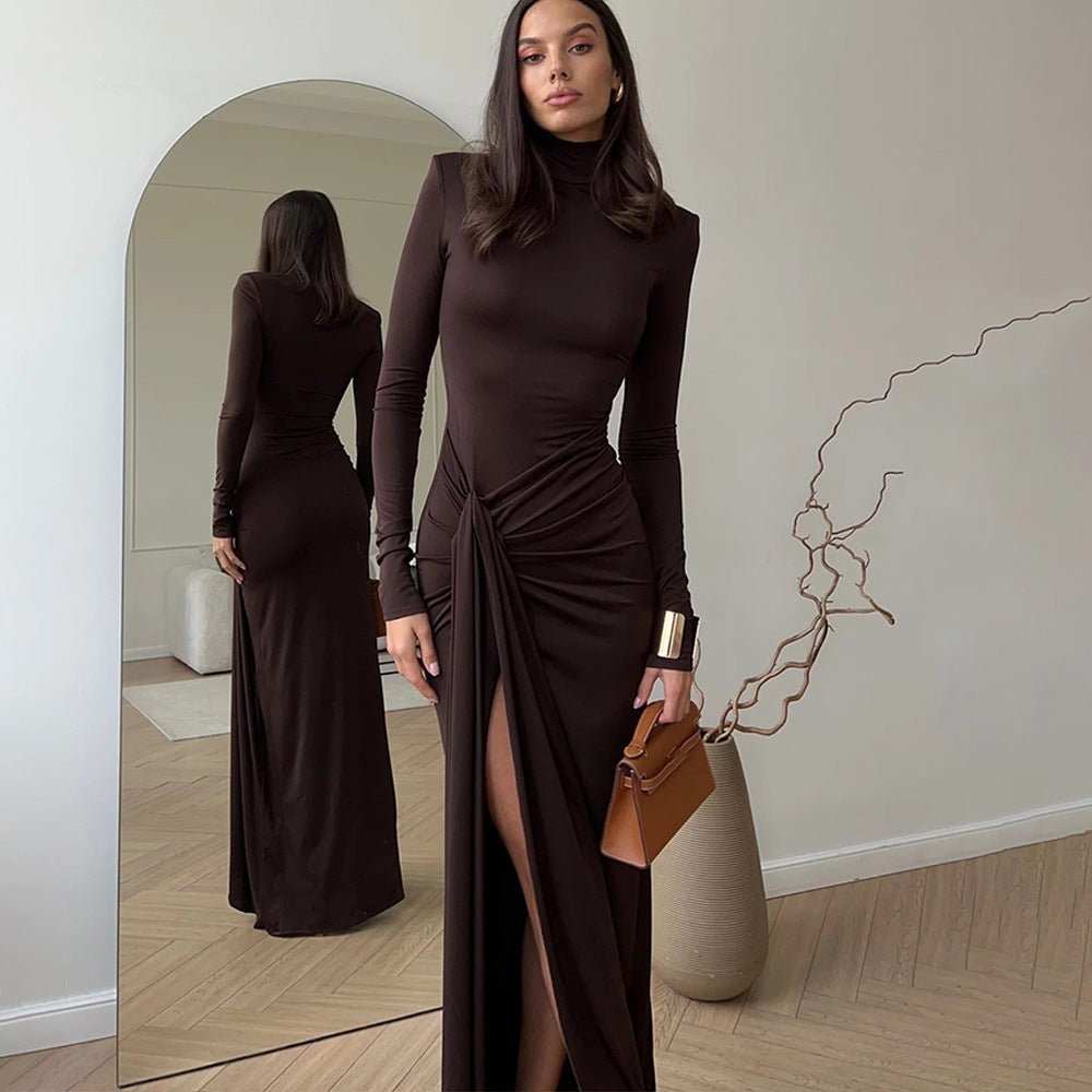 Verona Rib | Turtleneck Spliced Tie - Waist Maxi Dress - Negative Apparel