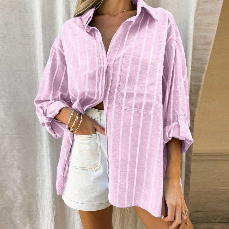 Versatile long - sleeved shirt cardigan loose women's clothing - Negative Apparel