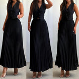Vest Waist Pleated Skirt Women's Set - Negative Apparel