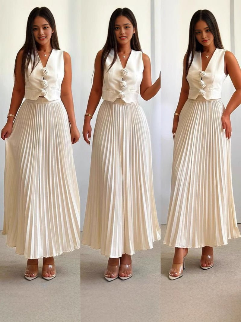 Vest Waist Pleated Skirt Women's Set - Negative Apparel