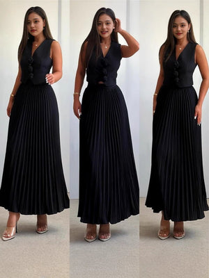 Vest Waist Pleated Skirt Women's Set - Negative Apparel