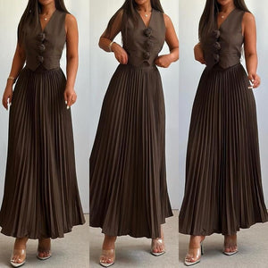 Vest Waist Pleated Skirt Women's Set - Negative Apparel