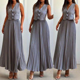 Vest Waist Pleated Skirt Women's Set - Negative Apparel