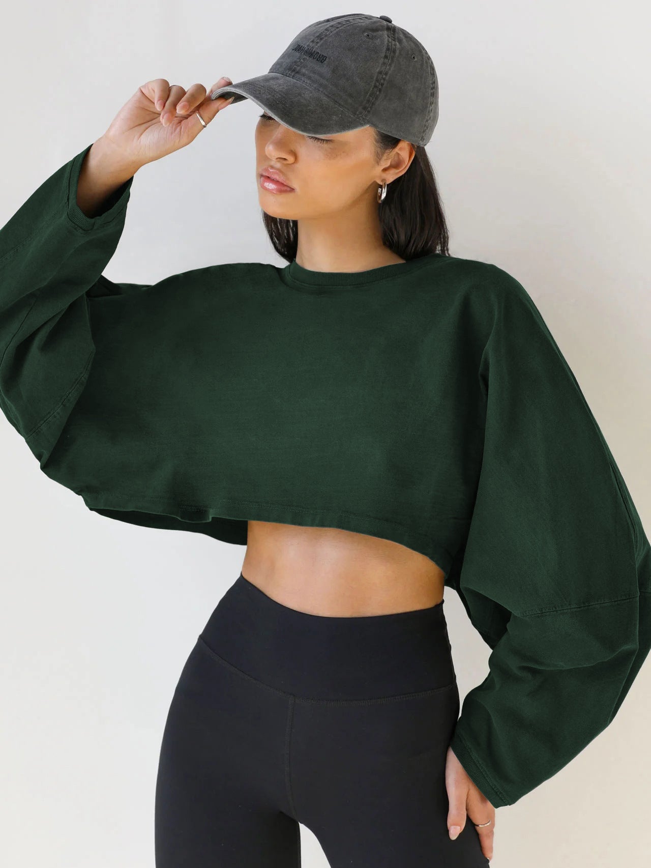 Washed Vintage Sweatshirt Trendy Short Knit Pullover – Long Sleeve Active Yoga Top - Negative Apparel