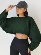 Washed Vintage Sweatshirt Trendy Short Knit Pullover – Long Sleeve Active Yoga Top - Negative Apparel