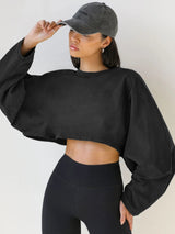 Washed Vintage Sweatshirt Trendy Short Knit Pullover – Long Sleeve Active Yoga Top - Negative Apparel